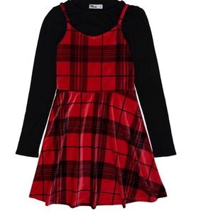 Big Girls Velvet Plaid Dress with Long Sleeve Tee